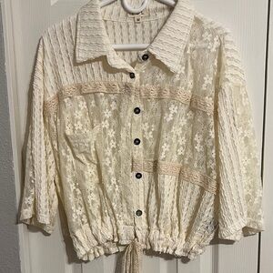 Cream Lace Button-Up Blouse jacket